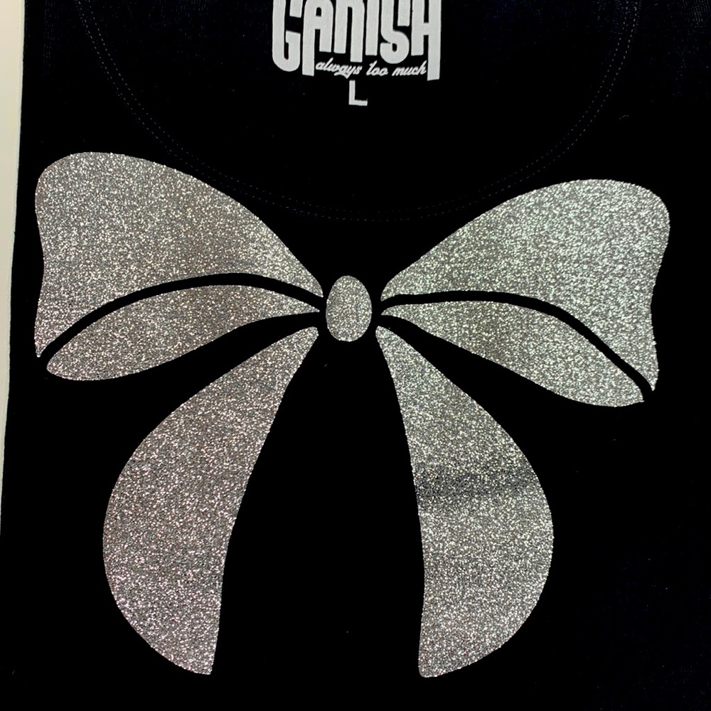 BELLA+CANVAS Women's Black Scoop Neck Tee with Glitter Bow